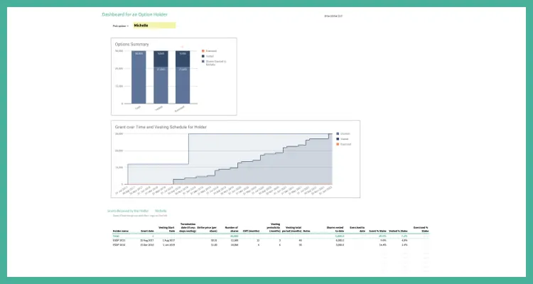 Dashboard for each grant holder (ie employee, director, etc)