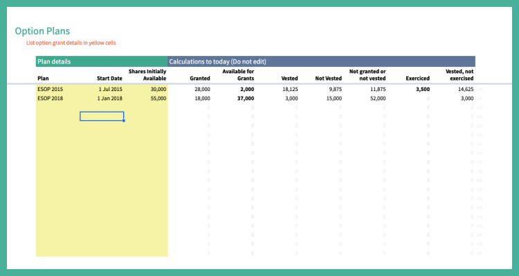 Record up to 20 Option Plans
